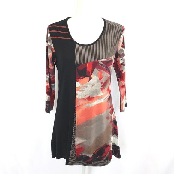 LIOR Black & Peach Abstract Blouse.NWT - Picture 1 of 11